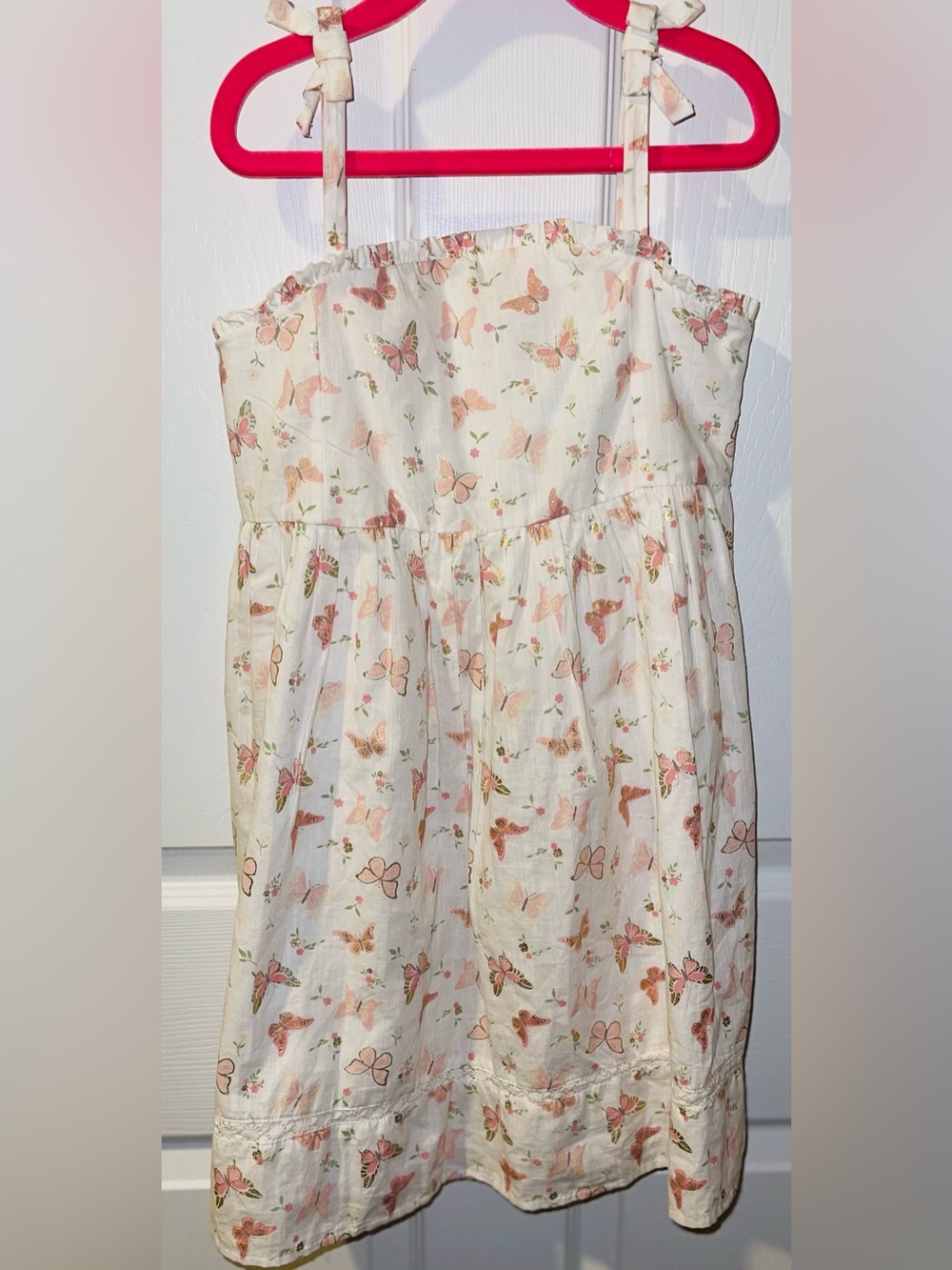 Cupcakes and Cashmere girls 7 cotton butterfly dress white pink lined